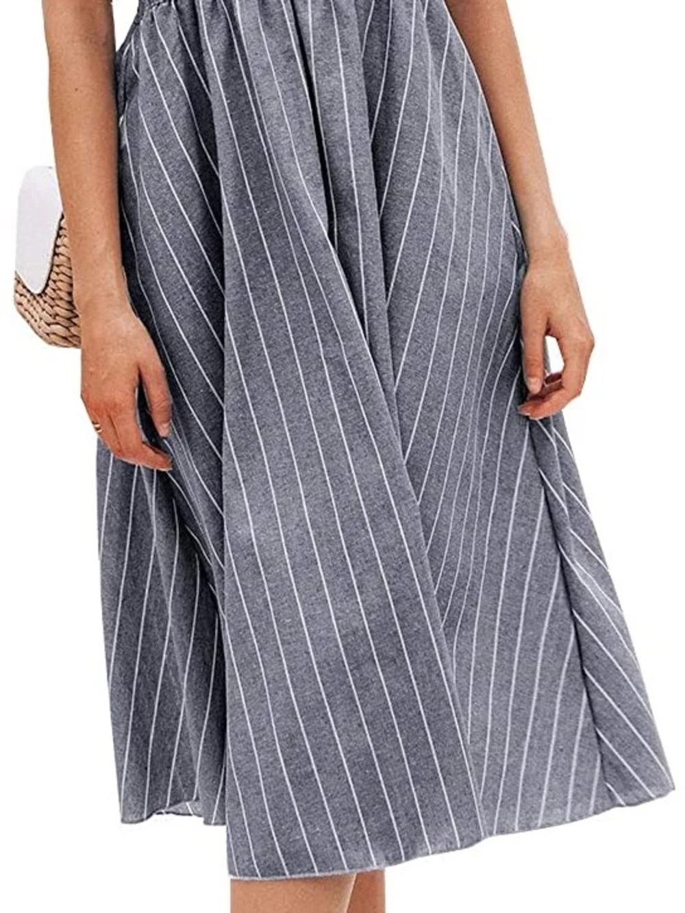 Simplee Women's Striped Midi Summer Dress Chambray Light Blue Denim